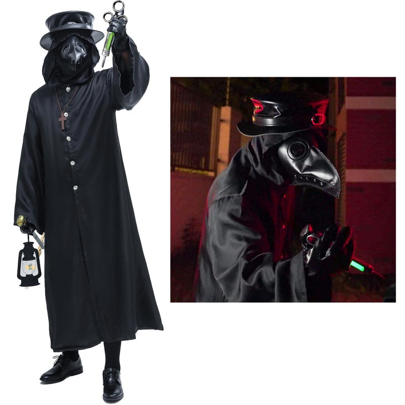 Absolute Vibe Plague Doctor Bird Mask and Hat Combo Set Halloween Costume Steampunk Cosplay Props (L, BLACK-001) - Image 5